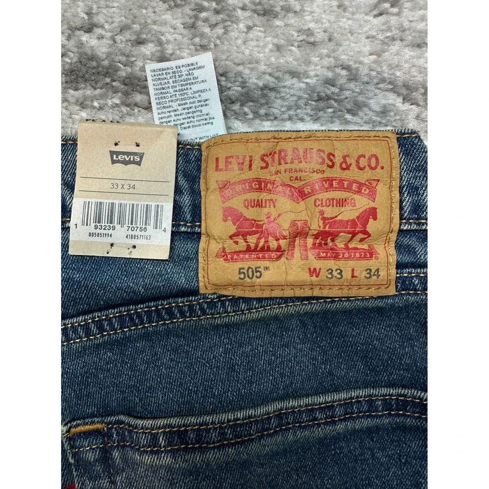 Levi's 505 Regular Fit Jeans Mens 33x34 Blue Stretch Straight Leg Denim